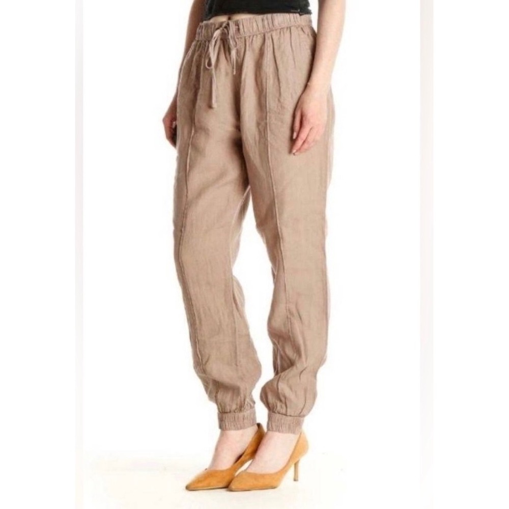 Halston Womens Tan Brown 100% Linen Jogger Pants Elastic Waist Small S